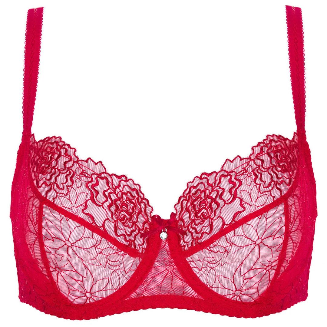 Sheer Mesh Balconette Bra Gorteks Pamela Red by Gorteks Lingerie