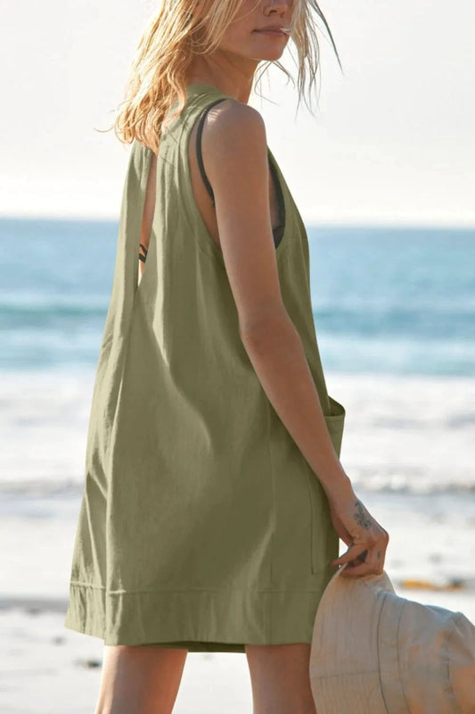 Lovelet Round Neck Sleeveless Romper with Pockets by Trendsi