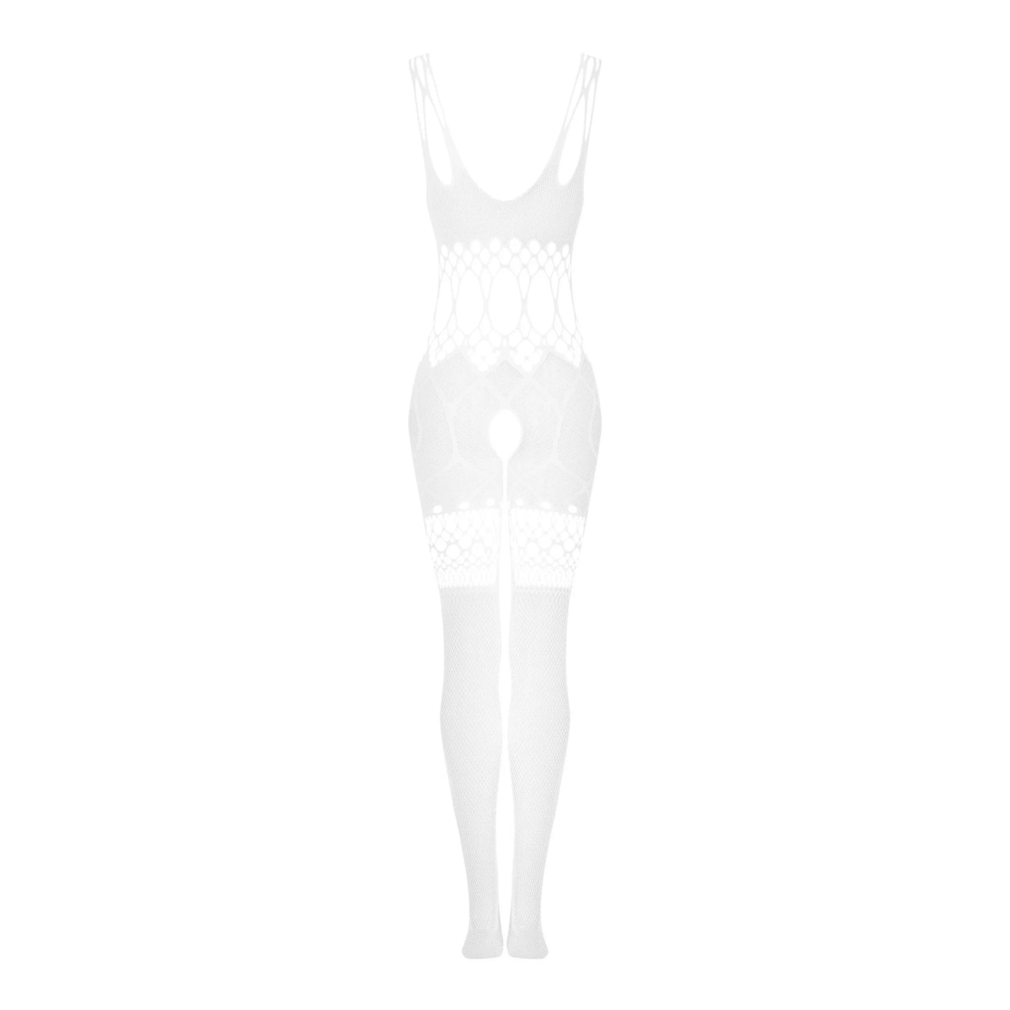 Obsessive White Cutouts Crotchless Bodystocking