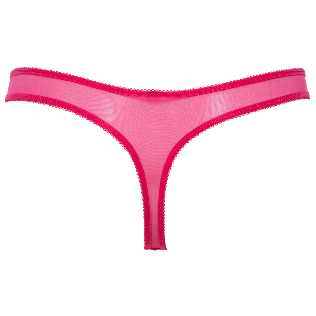 Gossard Glossies Lace Hot Pink Sheer Thong Panty