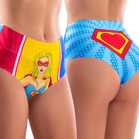 Memème Wonder Girl High-Waisted Panties - Ultra-Comfortable, Breathable Cotton, Stretchy Fit, Original Designs by Mememe