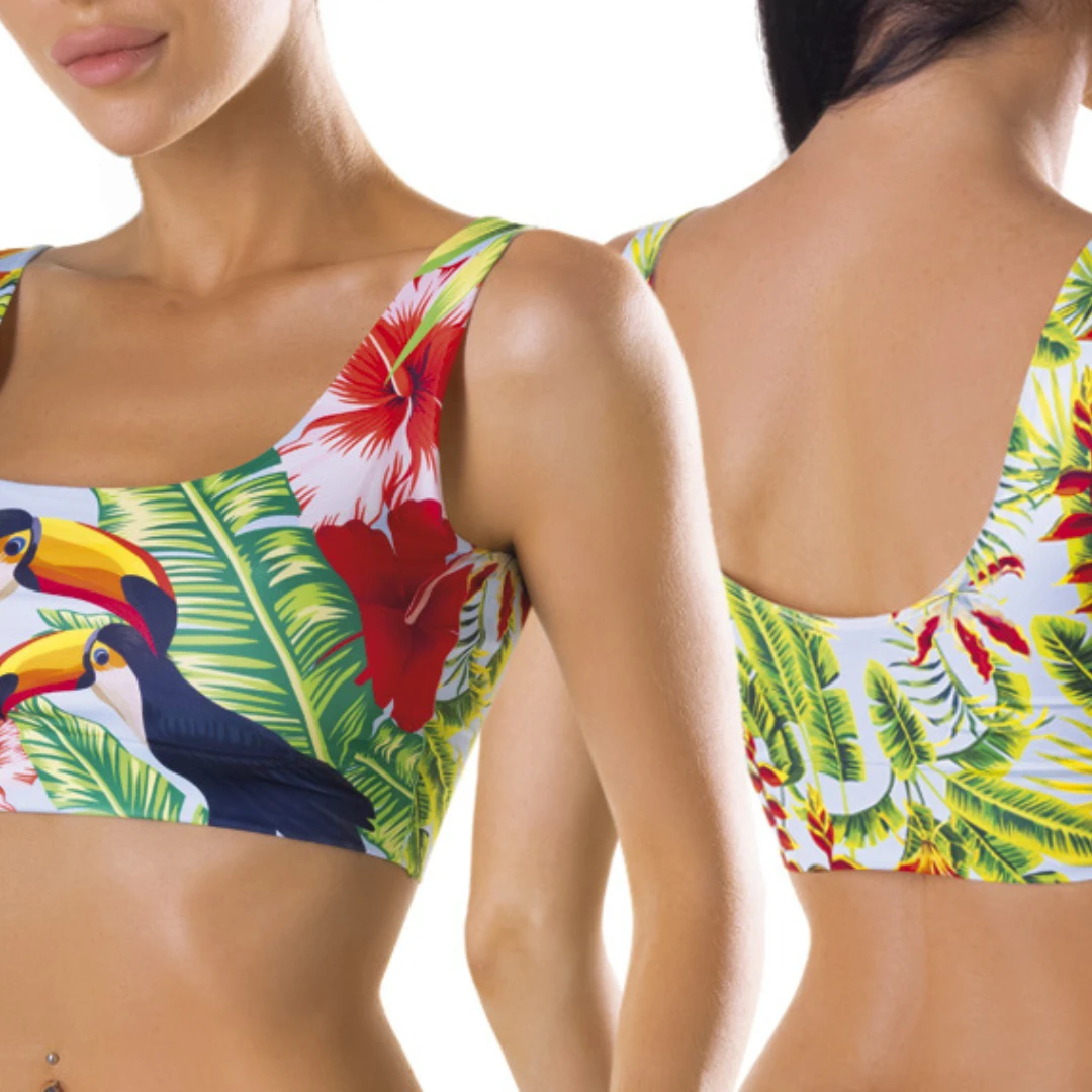 Memème Women's Ultra-Comfortable Tropical Toucan Crop Top - Breathable Fabric, Stretchy Fit, and Original Designs by Mememe