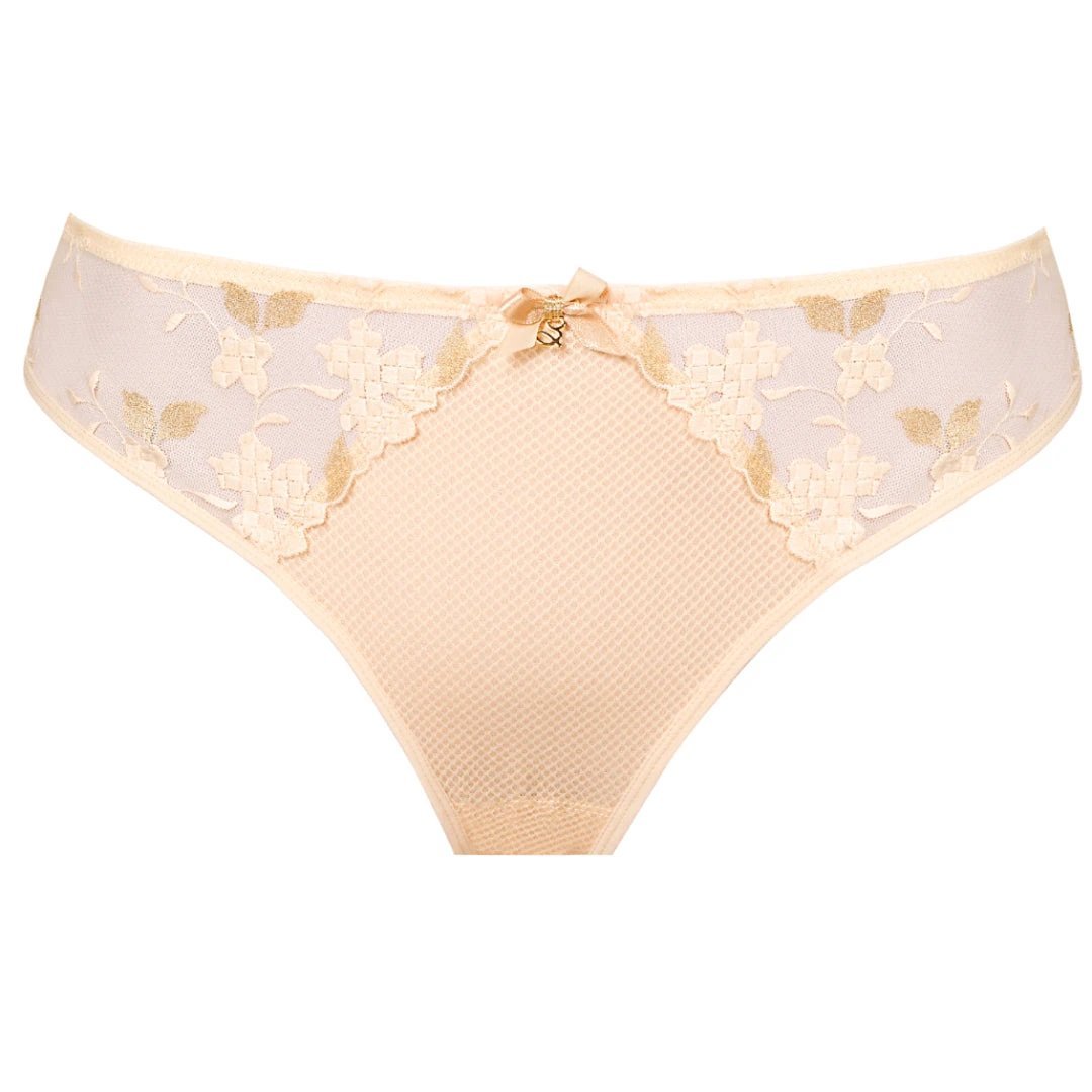 Sheer Mesh Tulle Embroidered Tanga Panty Valeria Biscuit - Ansley Effect