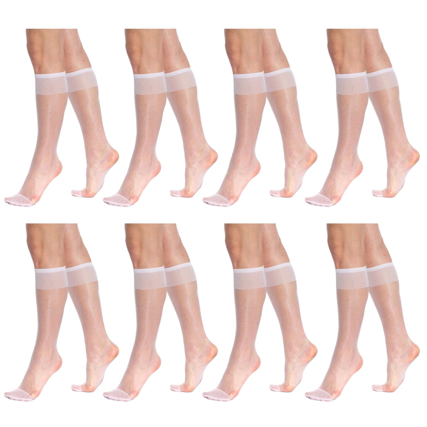 8 Pairs Sheer Knee High Socks for Women 15 Denier with Stay-Up Band One Size by AWS/American Made