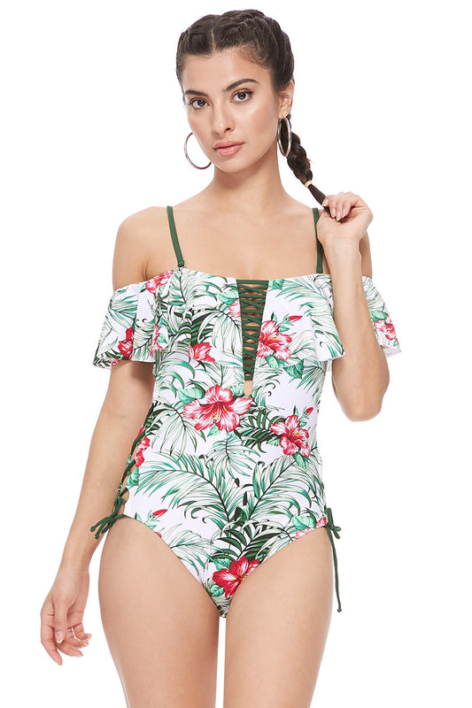 TROPICAL OFF THE SHOULDER ONE PIECE