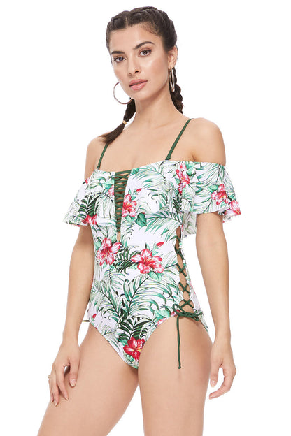 TROPICAL OFF THE SHOULDER ONE PIECE