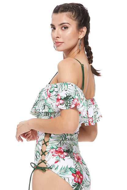 TROPICAL OFF THE SHOULDER ONE PIECE