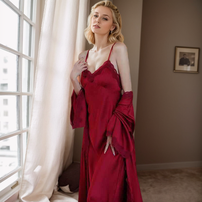 Vivienne Repose Satin and Lace Robe and Nightgown Set