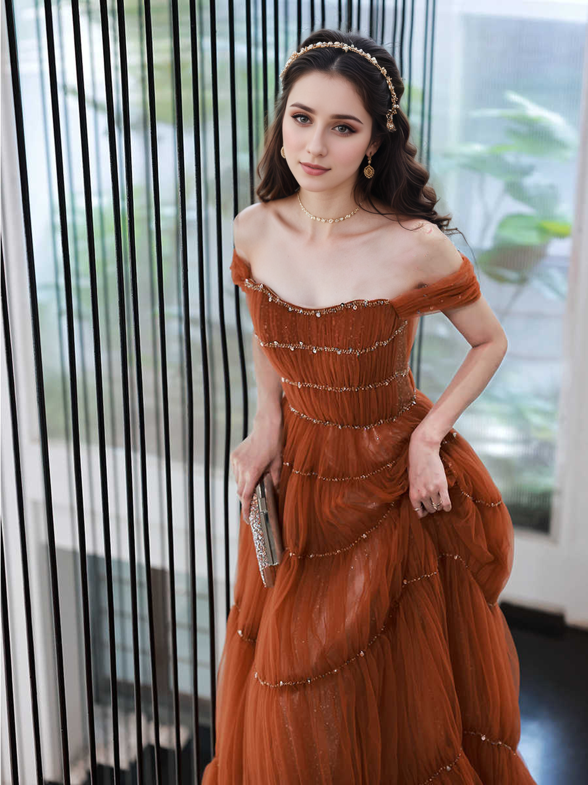 Ottilie Reverie Tiered Off-Shoulder Tulle Gown