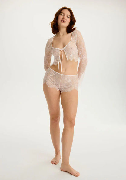 Sheer Eyelash Lace Crop Top Blush Serene Bisque