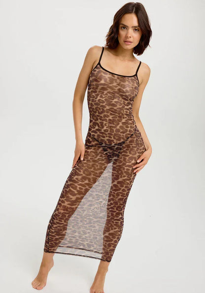 Sheer Mesh Stretch Maxi Dress Blush The Mesh Leopard