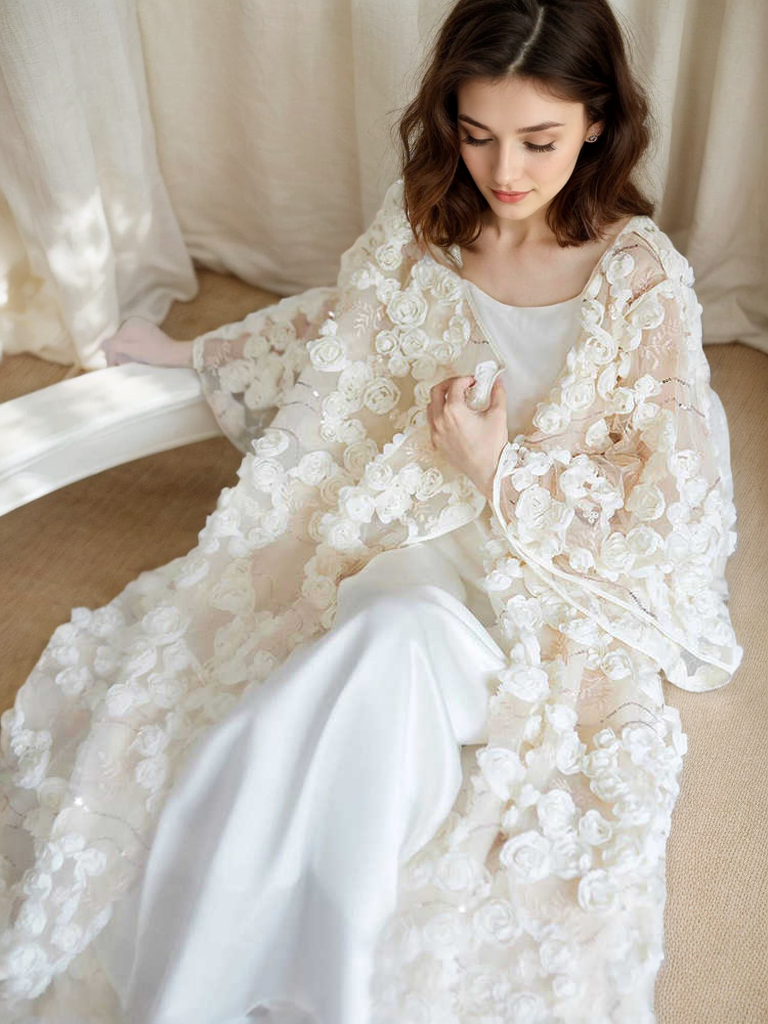 Fleurine Garden Dimensional Floral Lace Bridal Robe