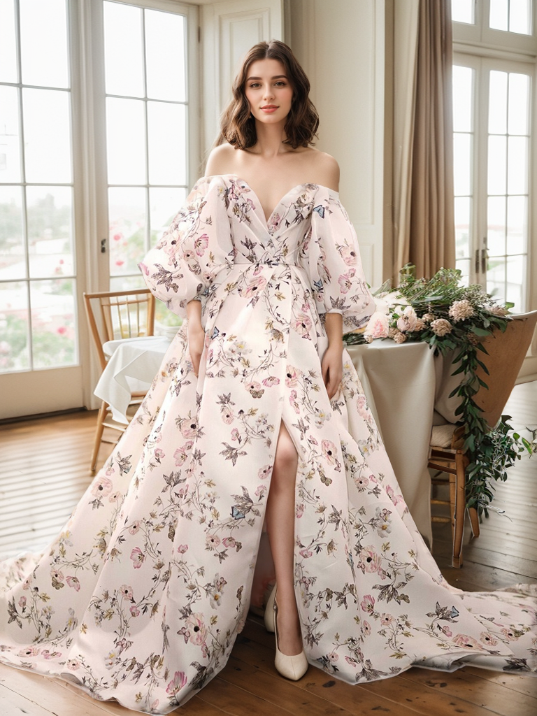 Florienne Reverie Butterfly-Print Bridal Gown
