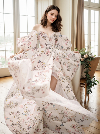 Florienne Reverie Butterfly-Print Bridal Gown