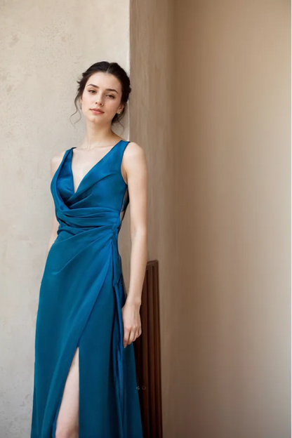 Evening Current Backless Satin Slit Gown