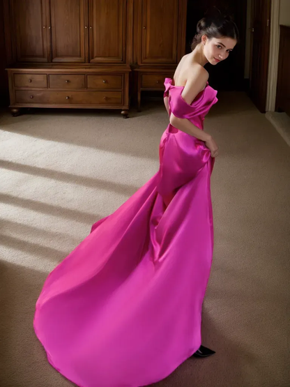 Valerie Afterglow Off-Shoulder Satin Gown