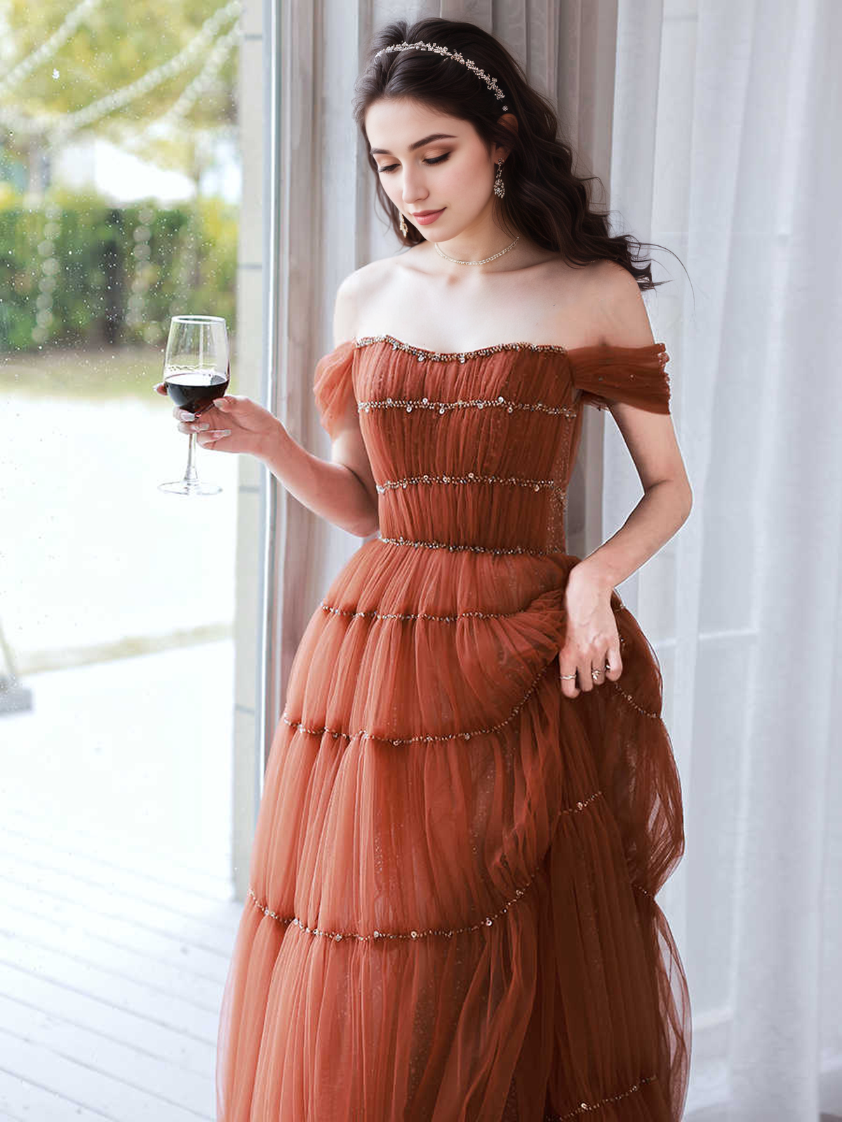 Ottilie Reverie Tiered Off-Shoulder Tulle Gown