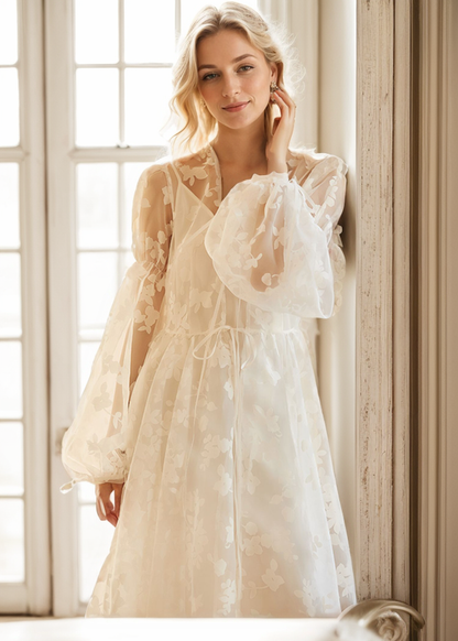 Mirella Heirloom Lace Bishop-Sleeve Bridal Robe