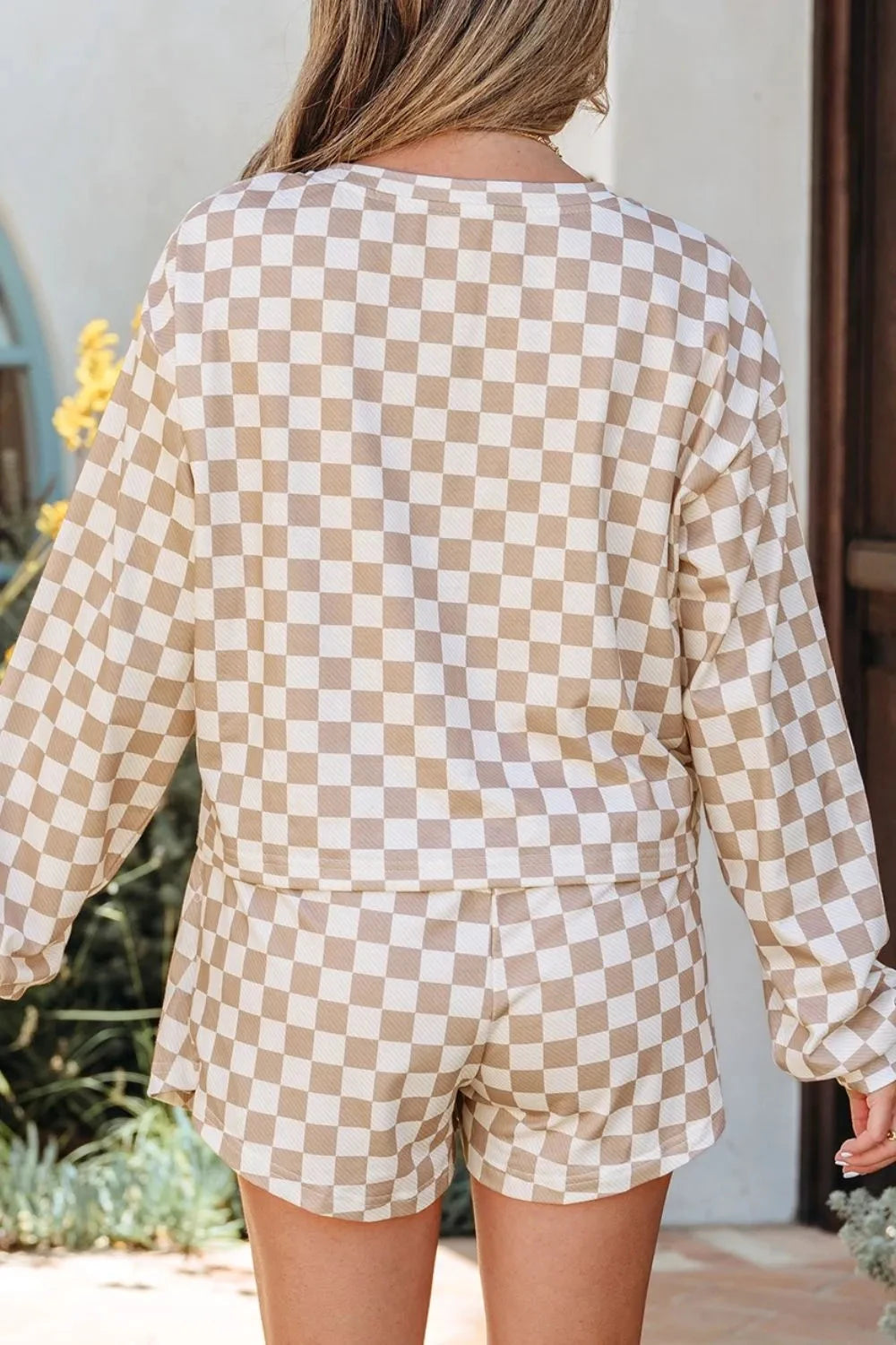 Checkered Long Sleeve Top and Skirt Two-Piece Set by Trendsi