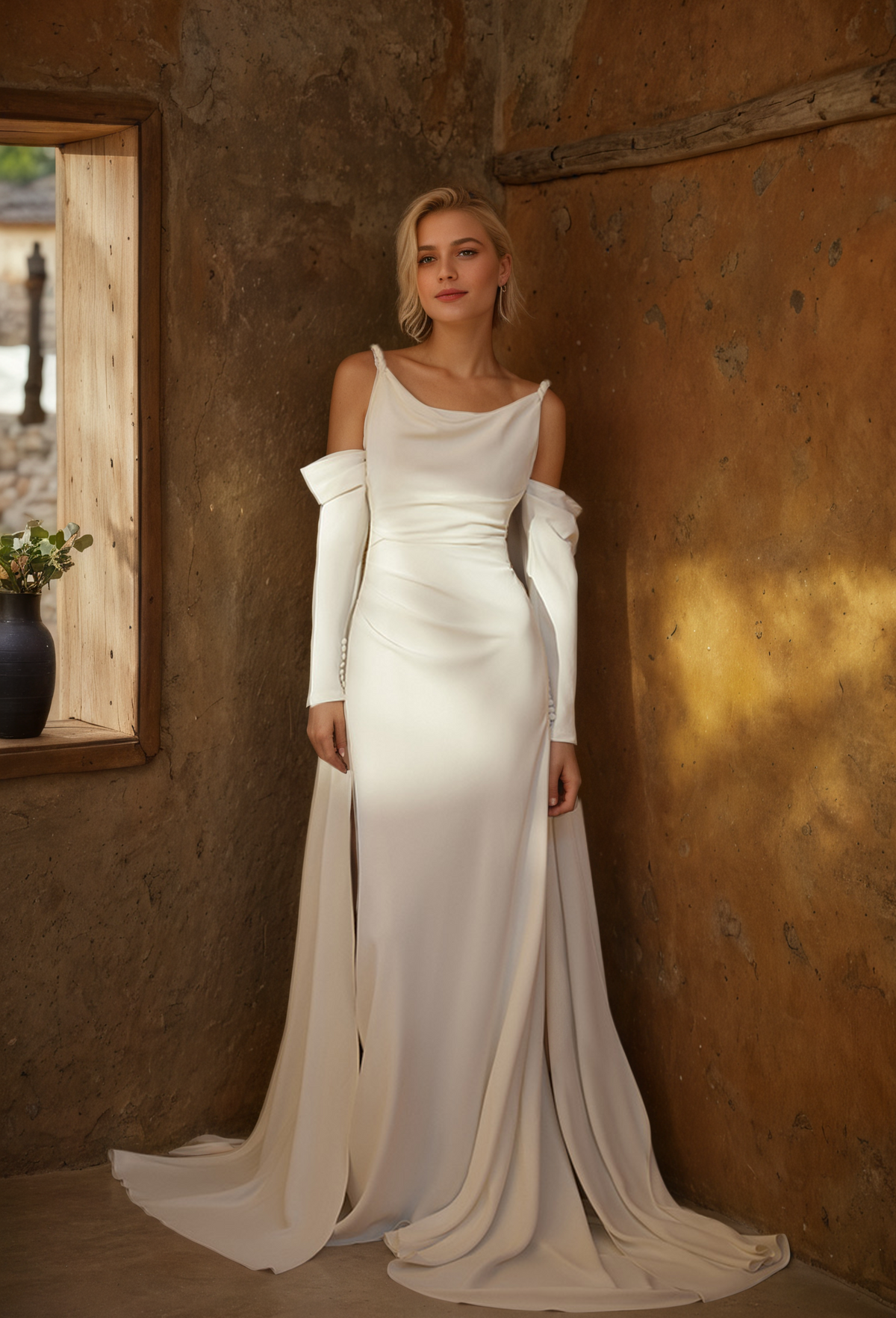 Isabeau Promise Draped Satin Wedding Gown