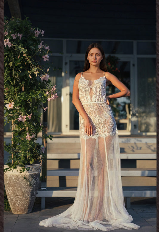 Aureline Veil Sheer Lace Boudoir Gown