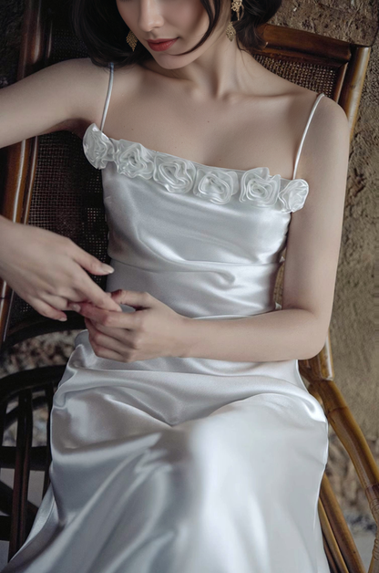 Rosalie Ceremony Rose-Trim Satin Slip Wedding Dress