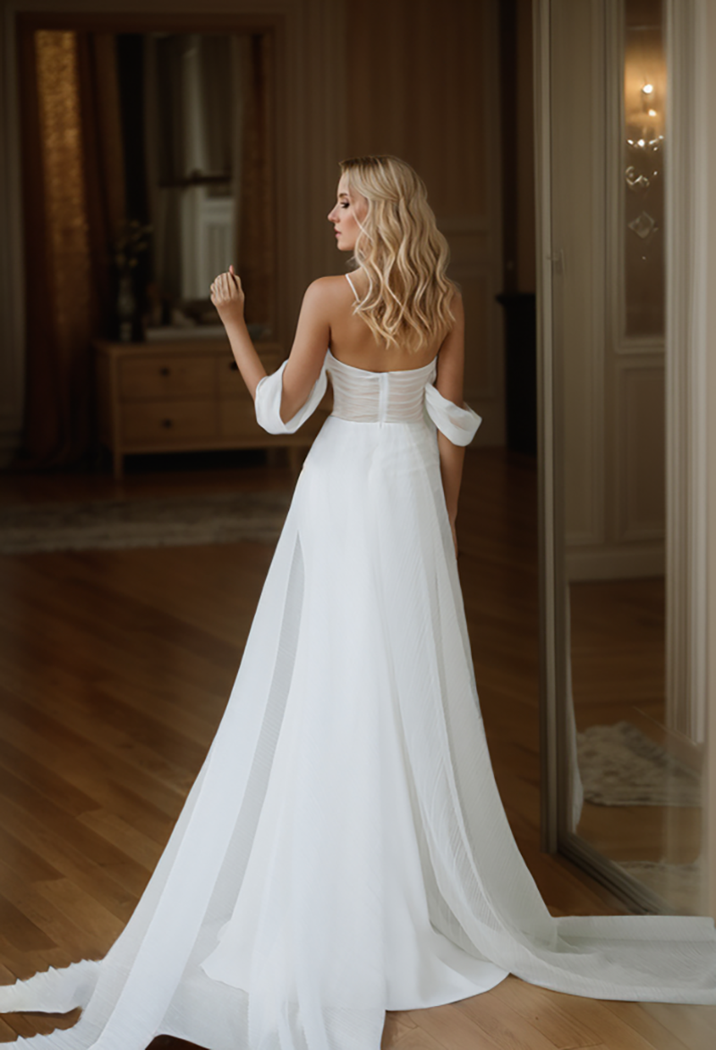 Aurette Ribbon Off-Shoulder Satin Wedding Dress