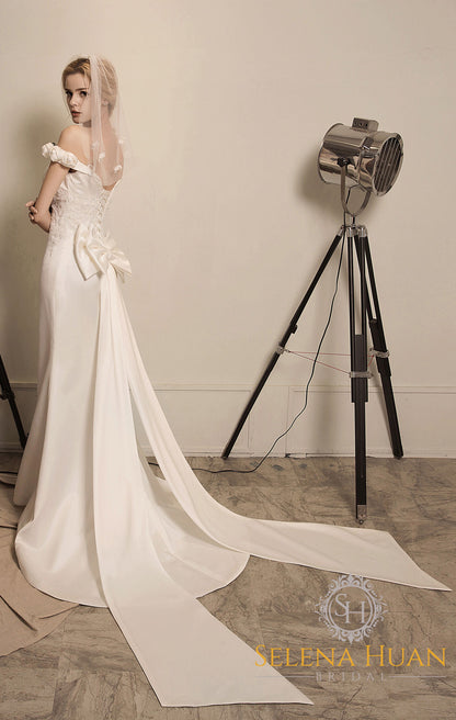 Florienne Sonata Beaded Lace Off-Shoulder Mermaid Gown
