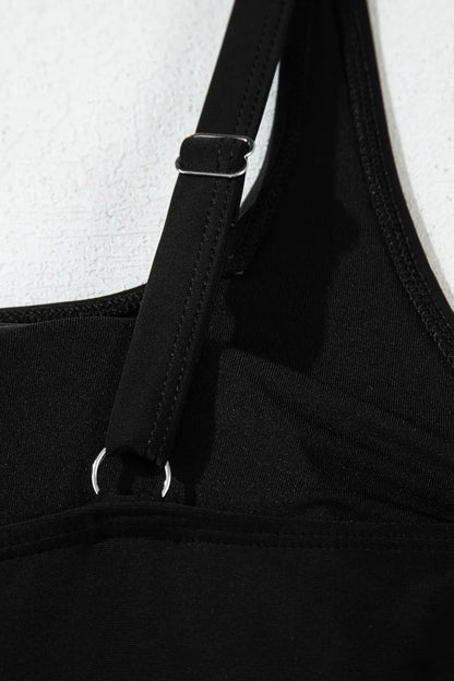 Side Tied Waist Square Neck Adjustable Straps A-line One Piece Swim Dress by Trendsi