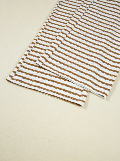 Stripe Collared Top and Drawstring Pant Set by Trendsi