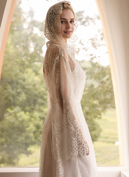 Elspeth Veil Hooded Lace Robe and Satin Slip Set
