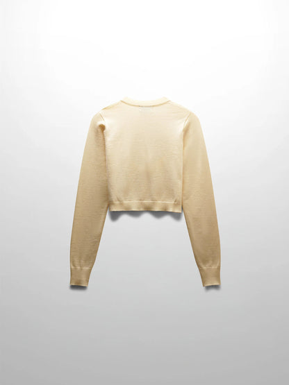 Trim Detail Crew Crop Cardigan-Yellow by MELI