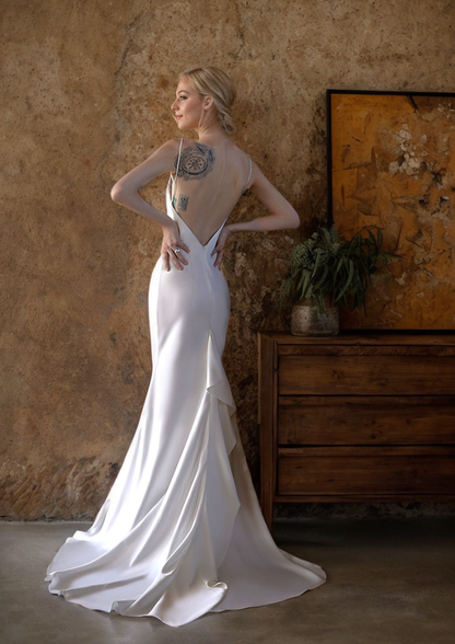 Evelise Promise Draped Cowl-Neck Satin Bridal Gown