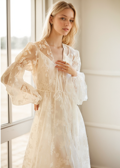 Mirella Heirloom Lace Bishop-Sleeve Bridal Robe