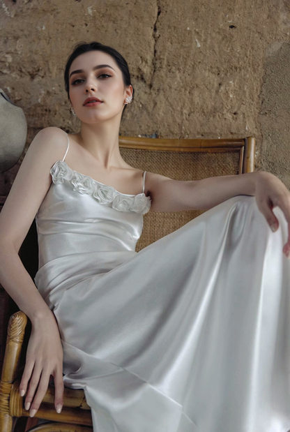 Rosalie Ceremony Rose-Trim Satin Slip Wedding Dress