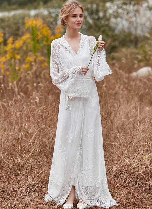 Elspeth Veil Hooded Lace Robe and Satin Slip Set