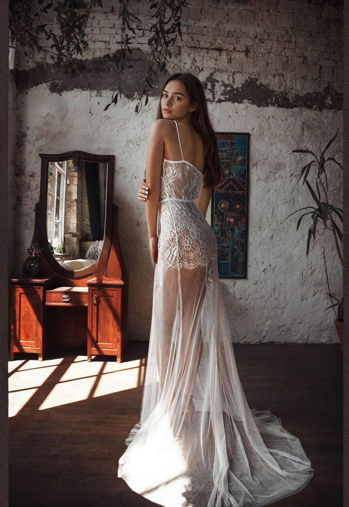 Aureline Veil Sheer Lace Boudoir Gown