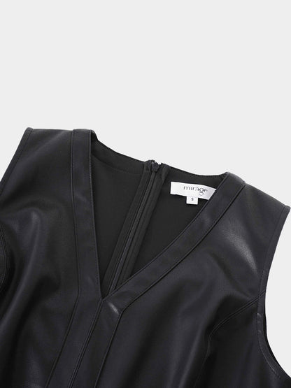 Faux Leather Seamed Jumper - Black by MIRAGE