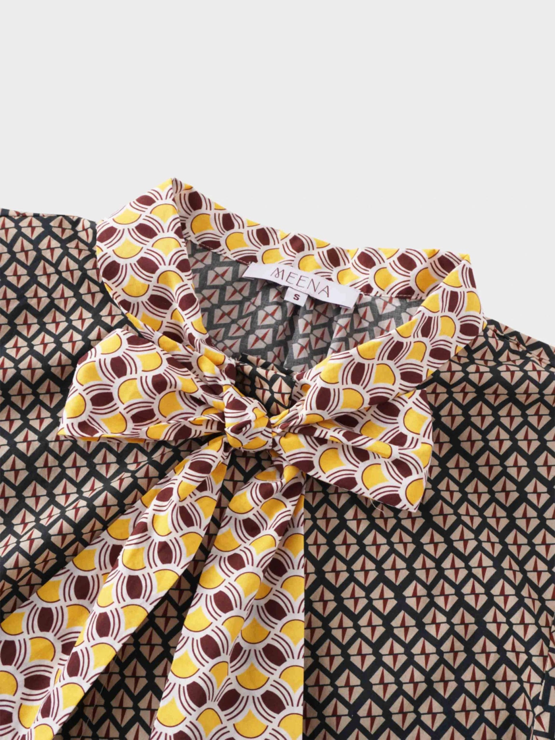Cotton Bow Blouse-Two Tone Geometric by MEENA