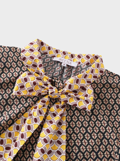 Cotton Bow Blouse-Two Tone Geometric by MEENA