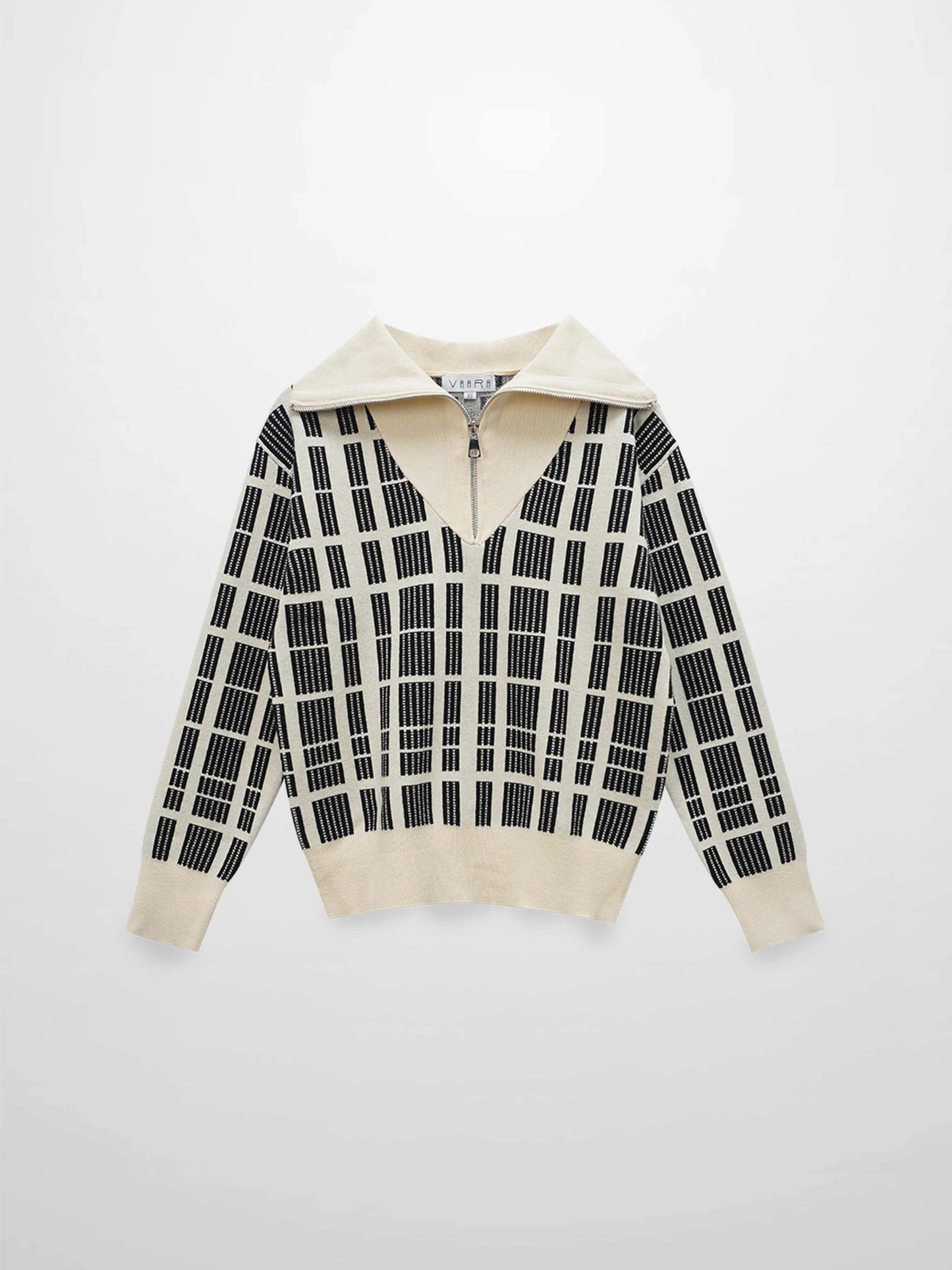 Half Zip Shawl Collar Sweater-Cream/Black by VAARA