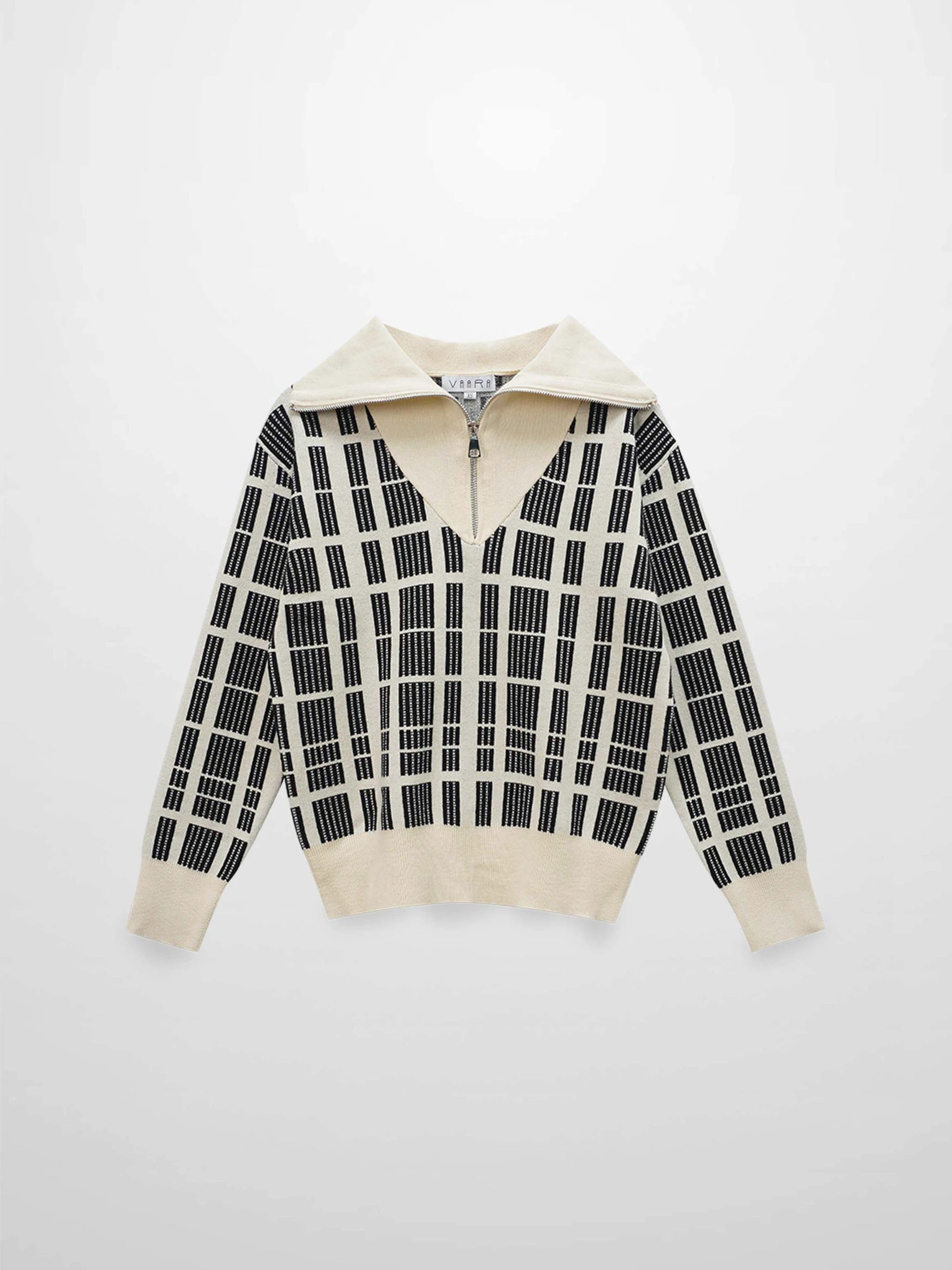 Half Zip Shawl Collar Sweater-Cream/Black by VAARA