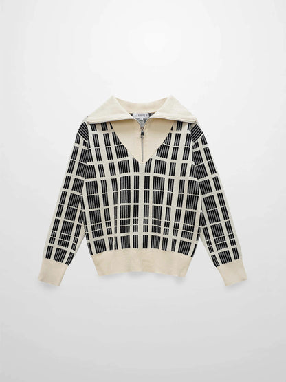 Half Zip Shawl Collar Sweater-Cream/Black by VAARA