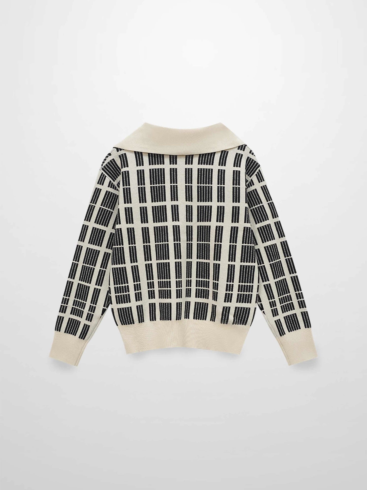 Half Zip Shawl Collar Sweater-Cream/Black by VAARA