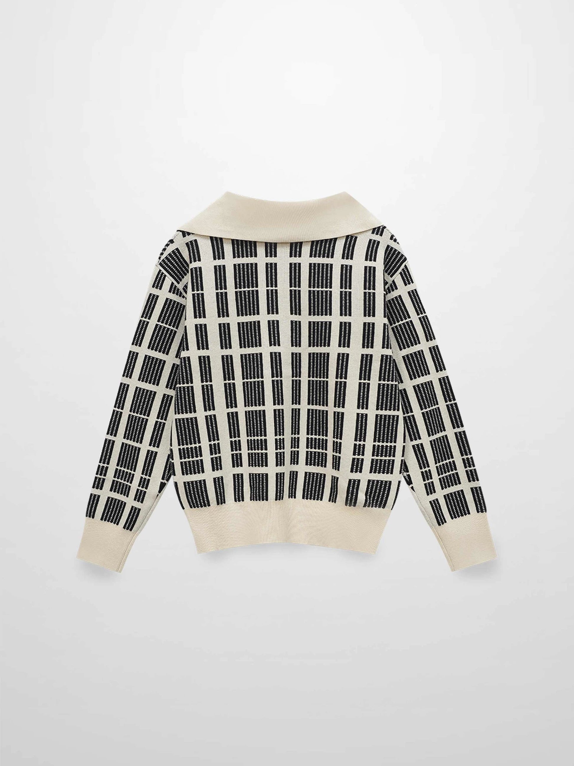Half Zip Shawl Collar Sweater-Cream/Black by VAARA