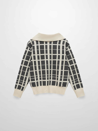 Half Zip Shawl Collar Sweater-Cream/Black by VAARA