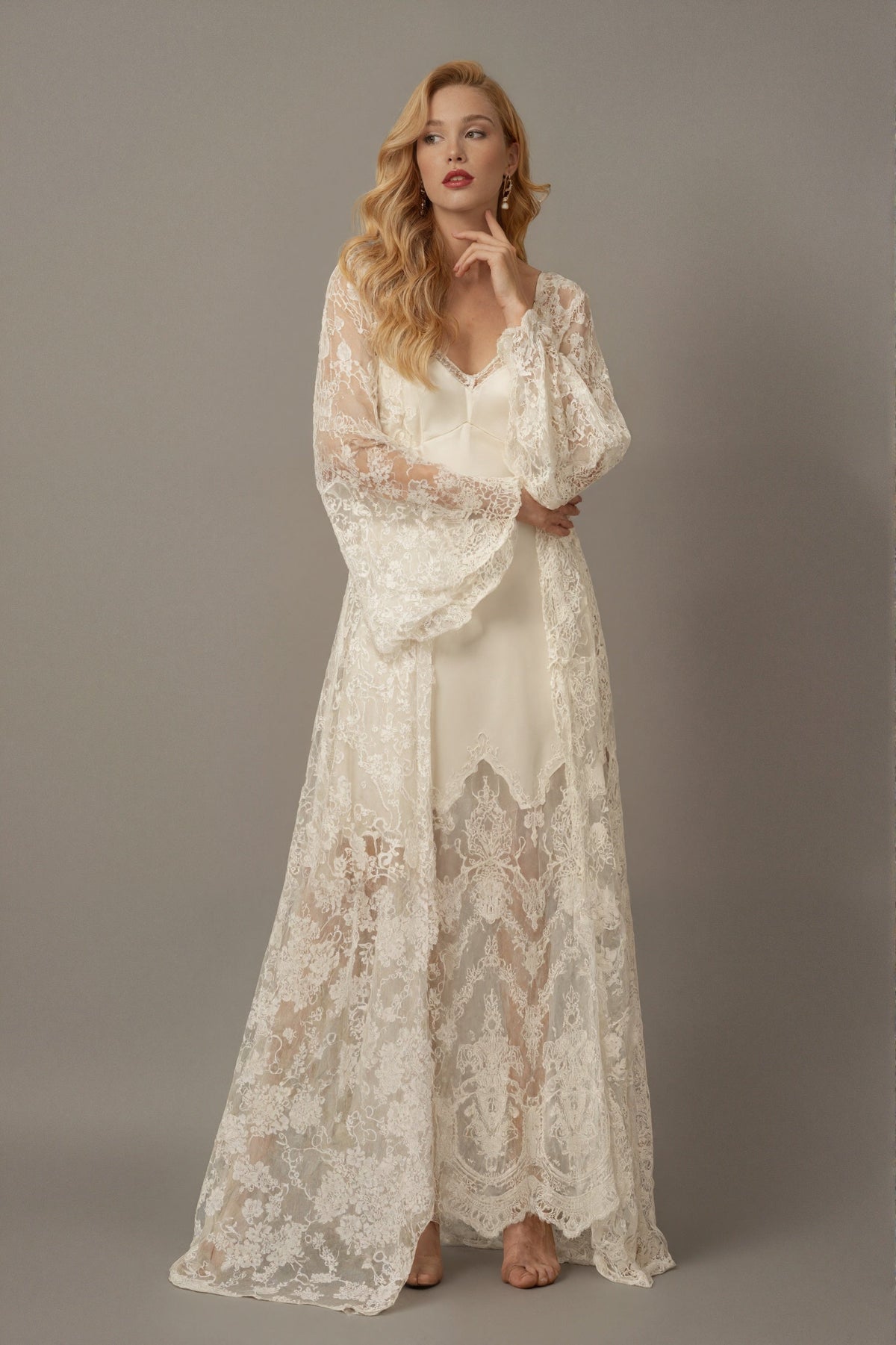Viola Matin Lace Robe and Satin Nightgown Set