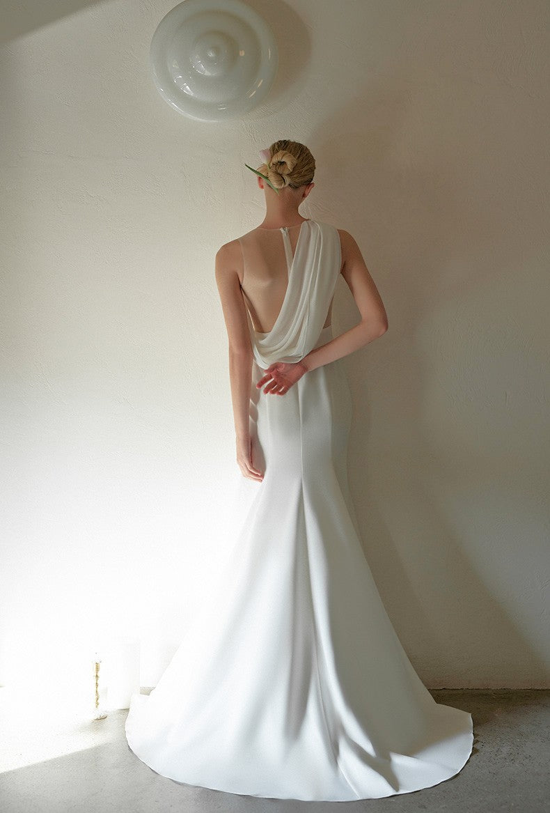 Aurette Line One-Shoulder Satin Wedding Gown