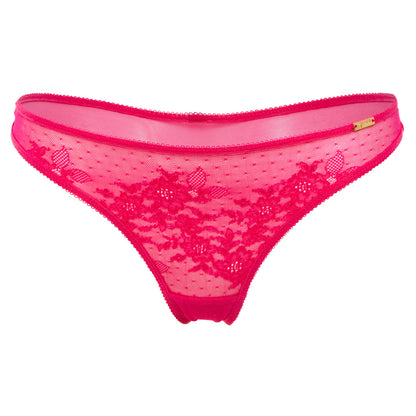 Gossard Glossies Lace Hot Pink Sheer Thong Panty