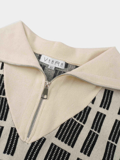 Half Zip Shawl Collar Sweater-Cream/Black by VAARA